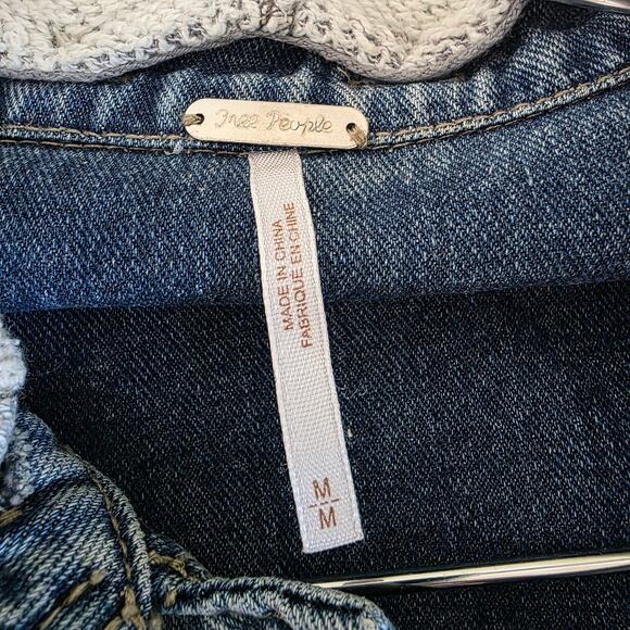 Free People Denim Sweater Jacket Colorblock Women Size M Blue Gray Raw Edge - Picture 11 of 13